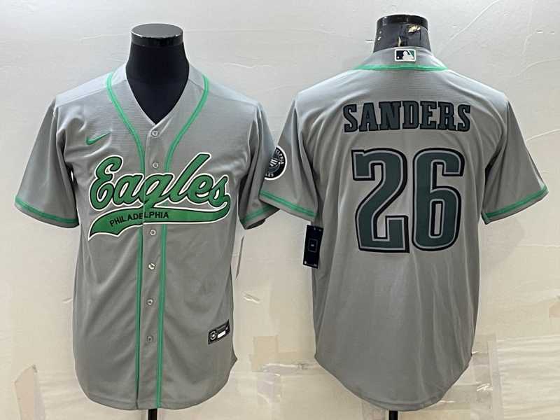 Men%27s Philadelphia Eagles #26 Miles Sanders Grey With Patch Cool Base Stitched Baseball Jersey->philadelphia eagles->NFL Jersey